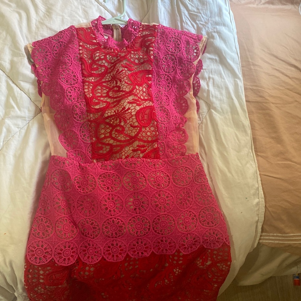 Red and pink lace dress size 2